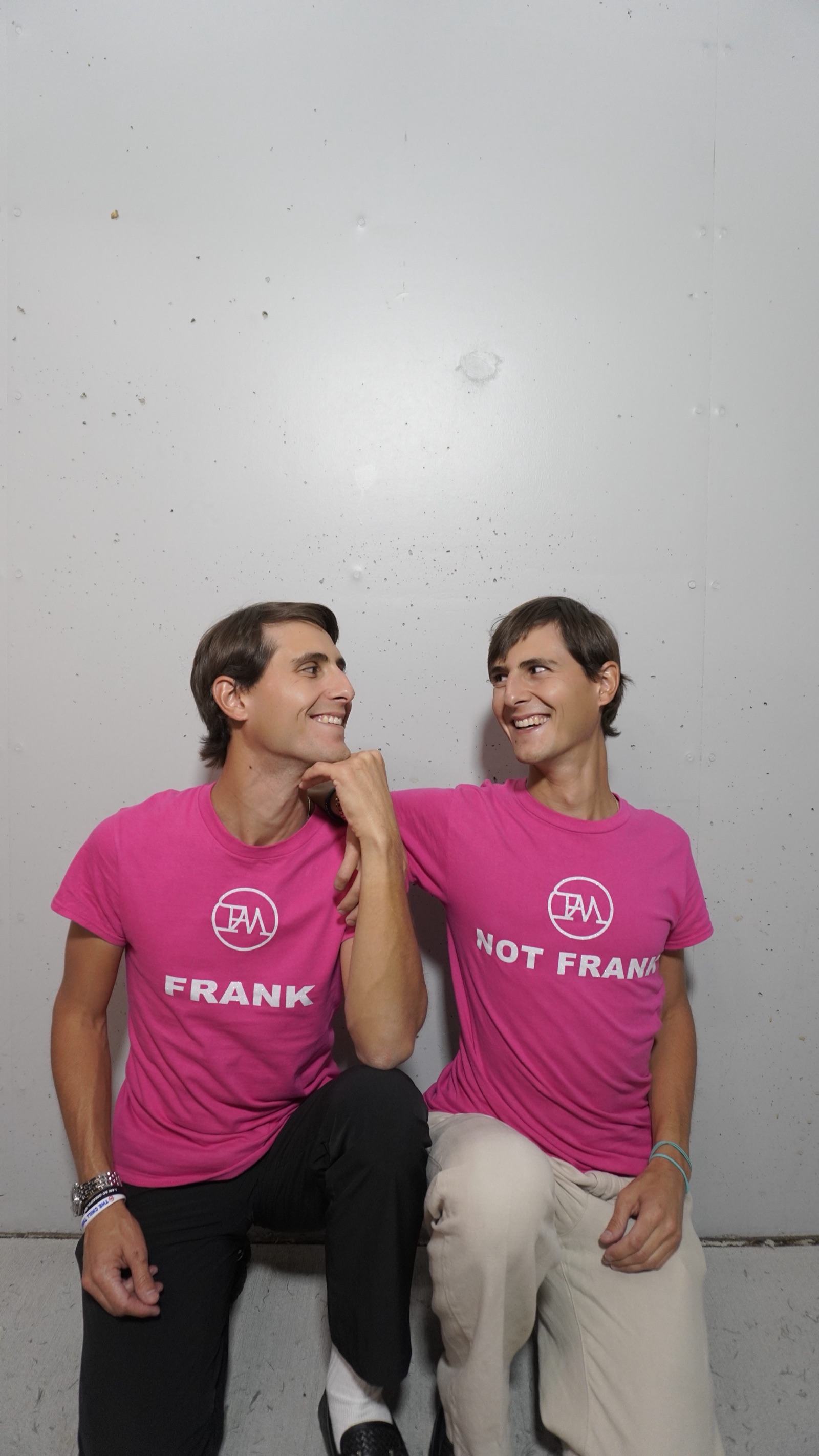 Frank and Michael, The Chill Twins, in their FRANK and NOT FRANK tees